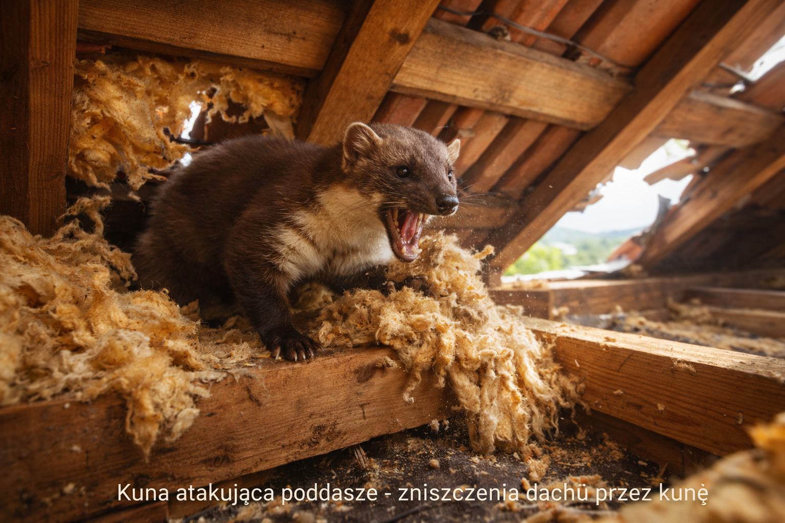 Kuna na poddaszu – zniszczenia dachu